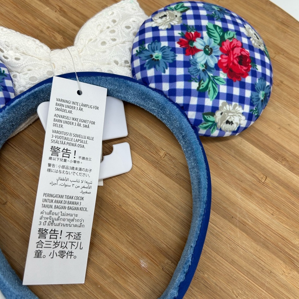 New Gingham Cottage Checker Floral Minnie Mouse Bow Ears Headband Disney Parks - Picture 4 of 5